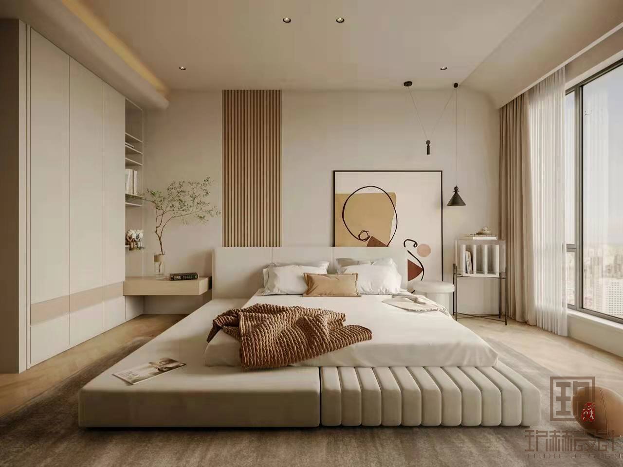 现代简约的奶油系卧室，是温暖治愈的理想住宅