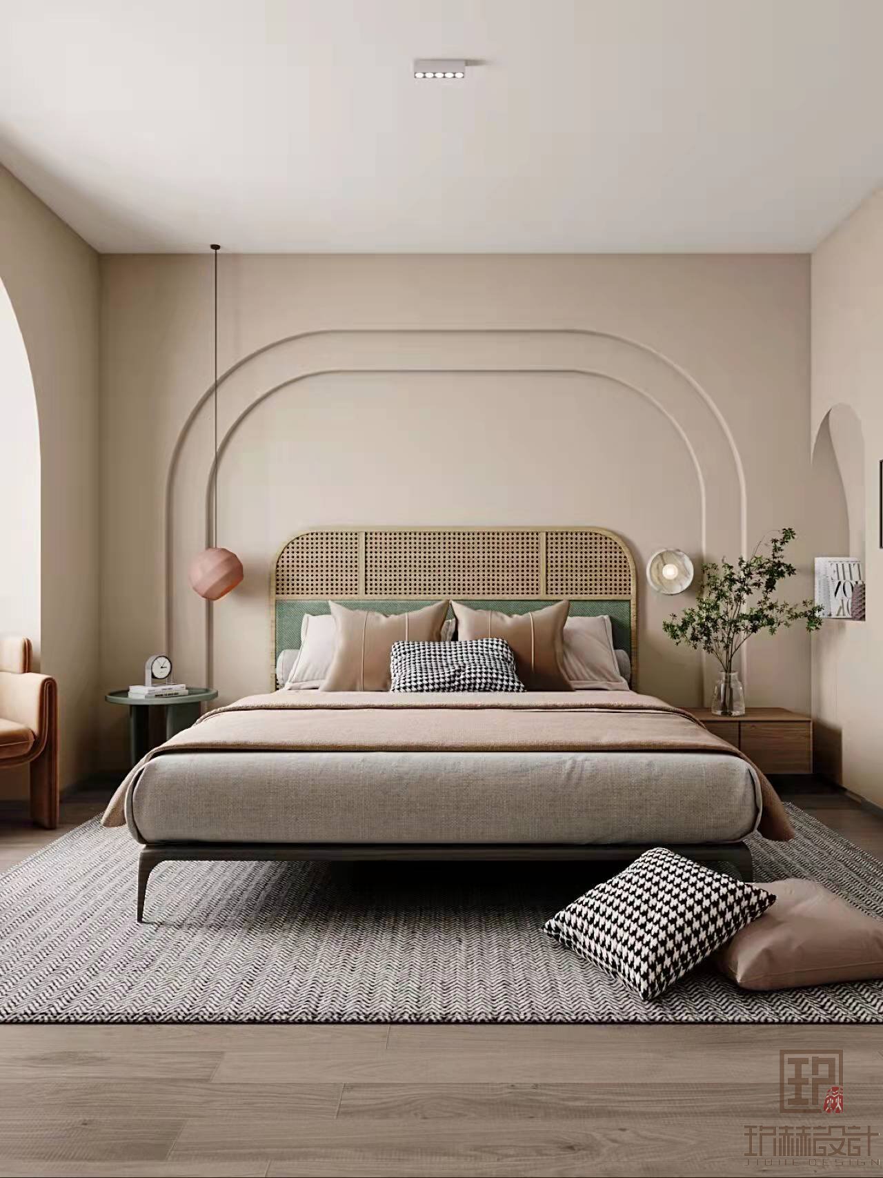 北京别墅装修设计，用拱形门洞打造优雅浪漫的卧室氛围